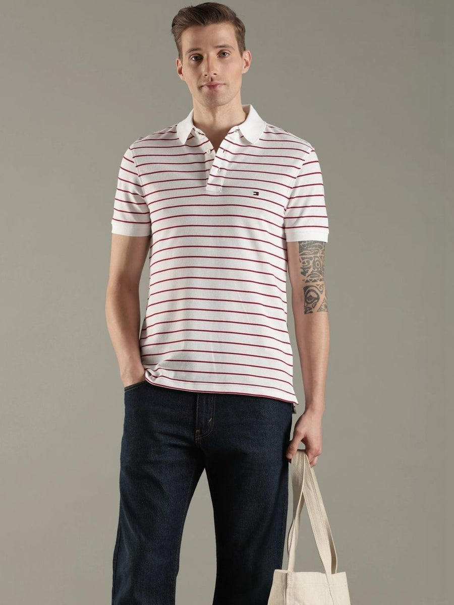 Tommy Hilfiger Men Striped Polo Collar Slim Fit T-shirt