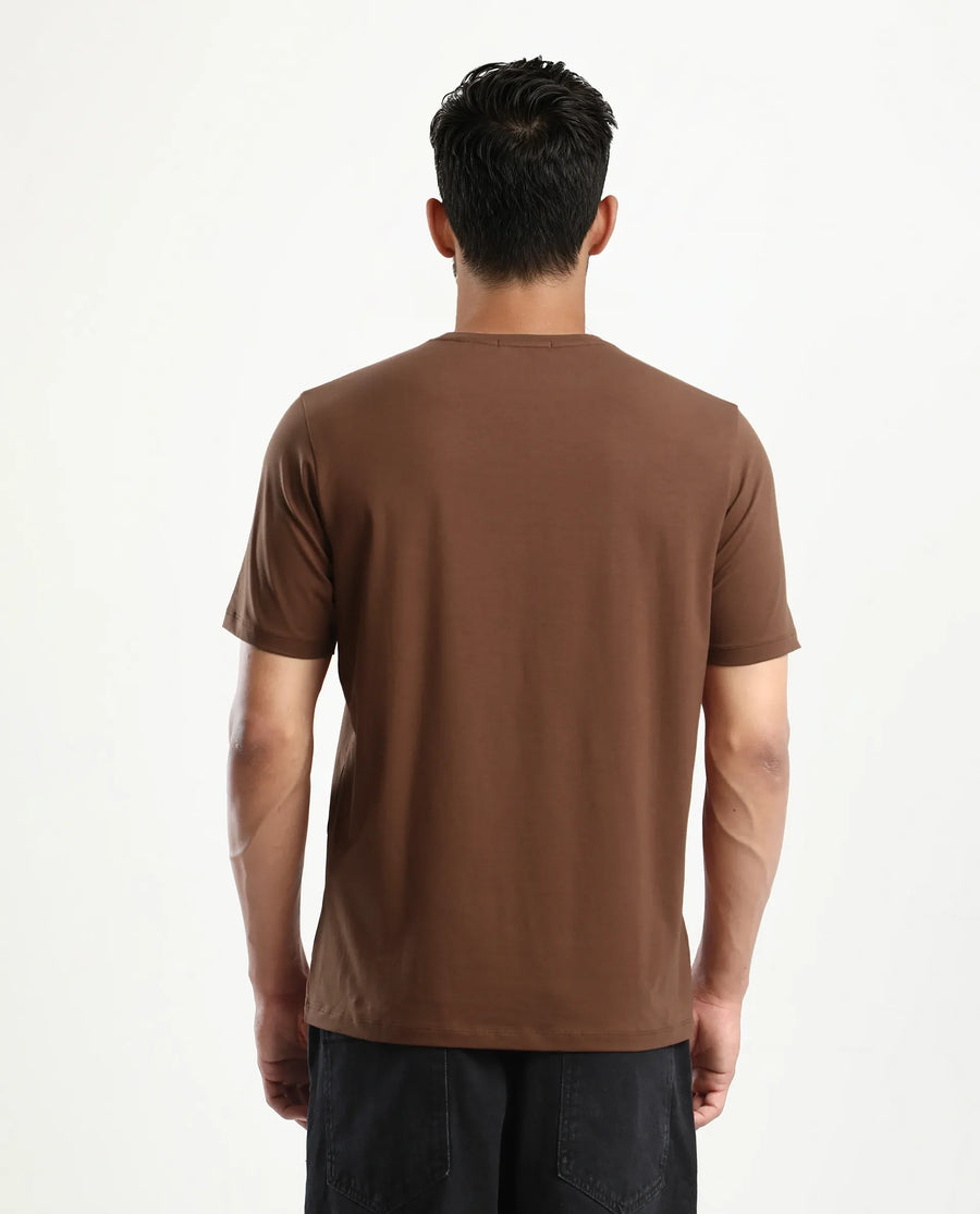 Rare Rabbit Men's Olen Brown Cotton Blend Graphic Print Regular Fit Half Sleeve Crew Neck T-Shirt
