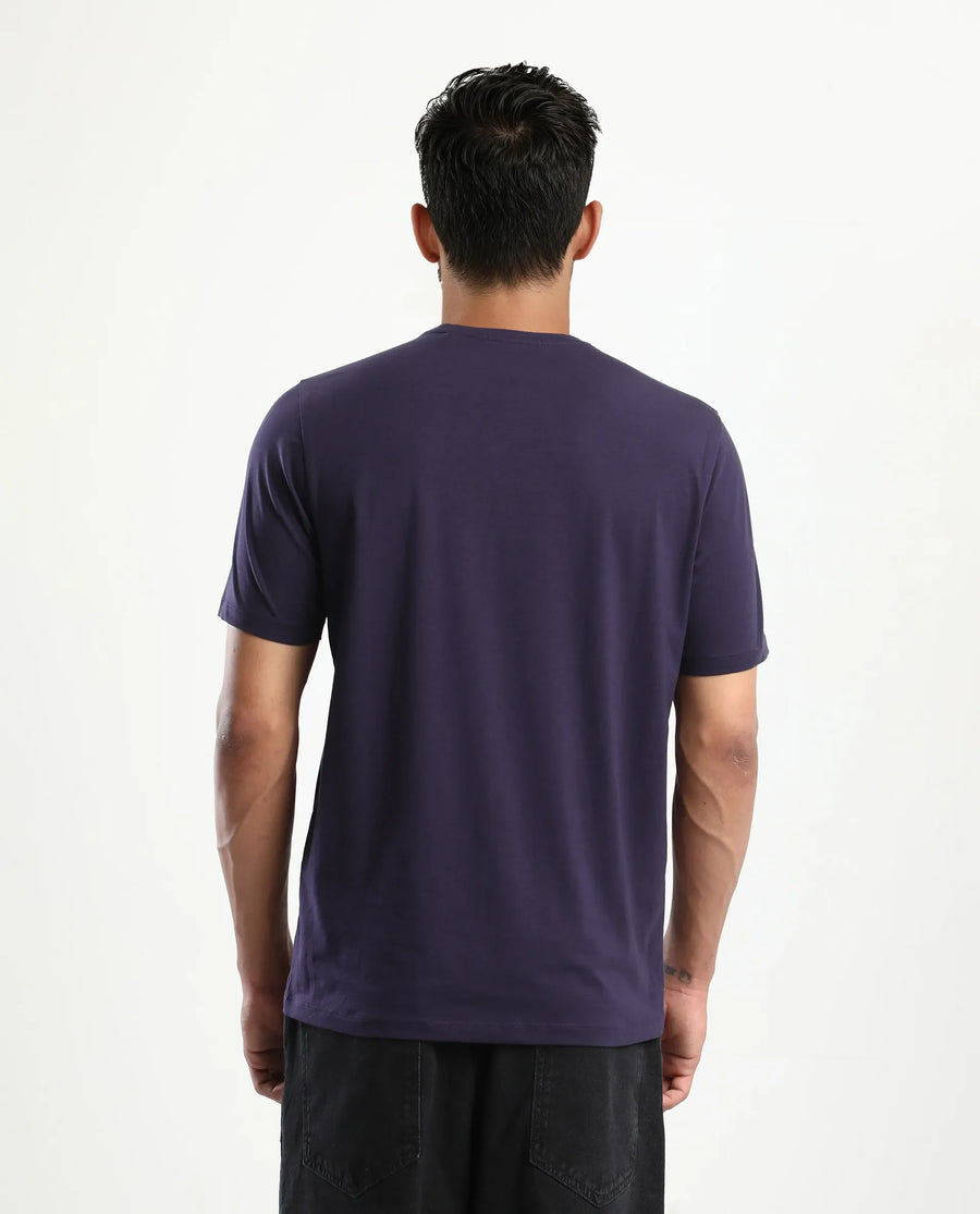 Rare Rabbit Men's Olen Dark Purple Cotton Blend Graphic Print Regular Fit Half Sleeve Crew Neck T-Shirt