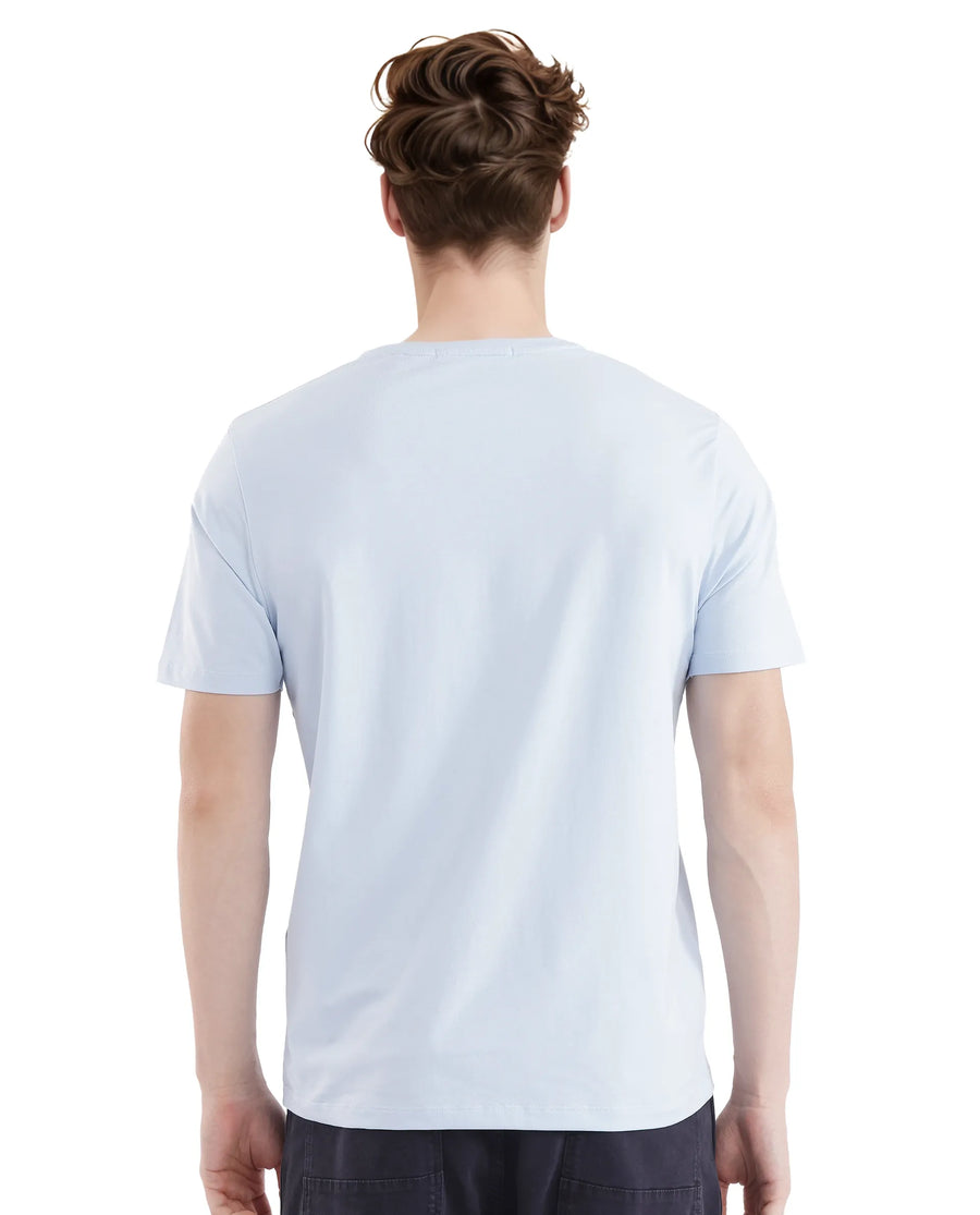 Rare Rabbit Men's Olios-1 Light Blue Cotton Graphic Print Regular Fit Half Sleeve Crew Neck T-Shirt
