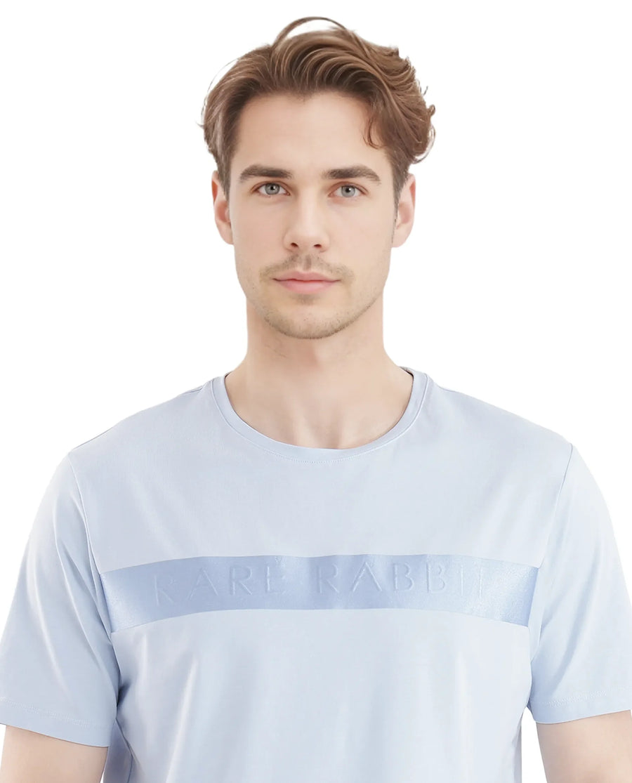 Rare Rabbit Men's Olios-1 Light Blue Cotton Graphic Print Regular Fit Half Sleeve Crew Neck T-Shirt