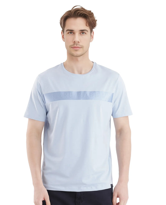 Rare Rabbit Men's Olios-1 Light Blue Cotton Graphic Print Regular Fit Half Sleeve Crew Neck T-Shirt