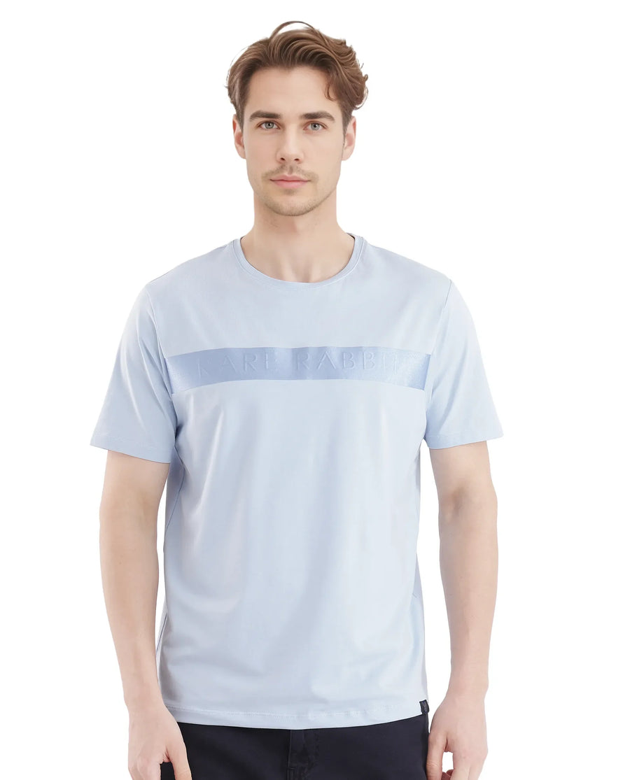 Rare Rabbit Men's Olios-1 Light Blue Cotton Graphic Print Regular Fit Half Sleeve Crew Neck T-Shirt