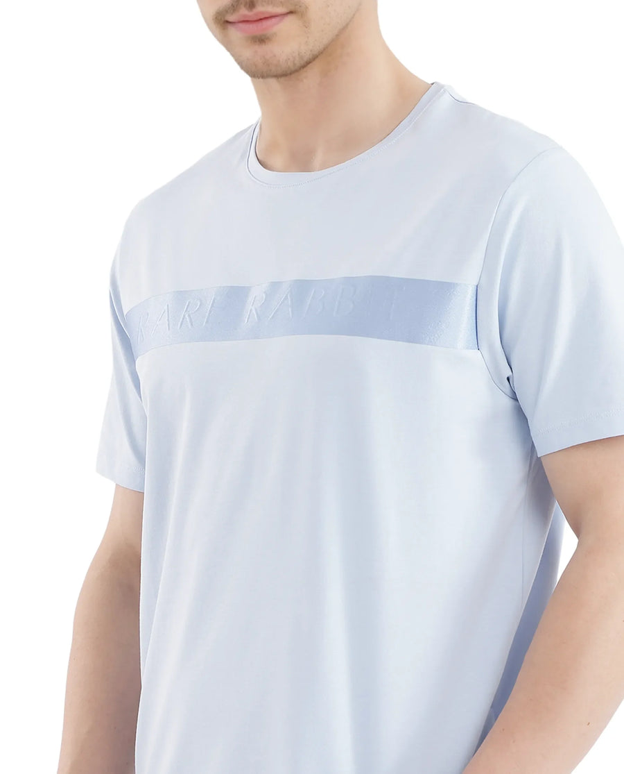 Rare Rabbit Men's Olios-1 Light Blue Cotton Graphic Print Regular Fit Half Sleeve Crew Neck T-Shirt