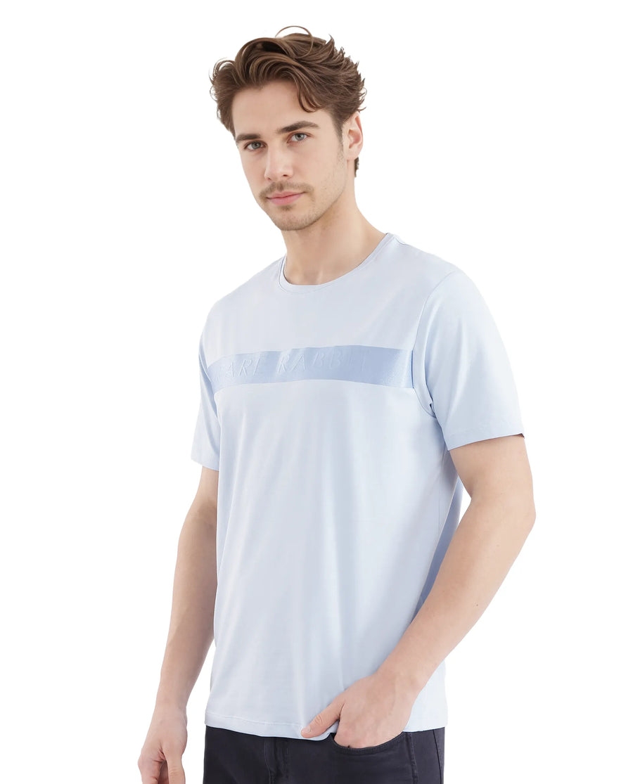 Rare Rabbit Men's Olios-1 Light Blue Cotton Graphic Print Regular Fit Half Sleeve Crew Neck T-Shirt