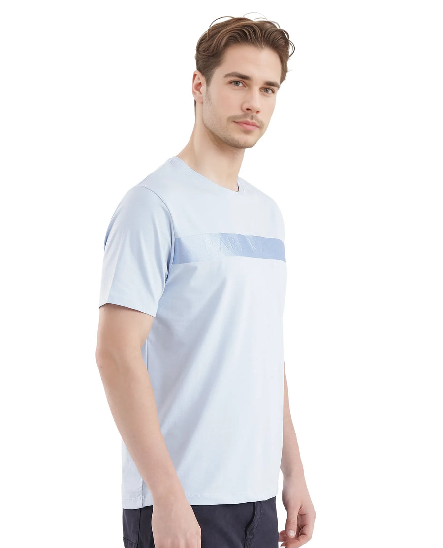 Rare Rabbit Men's Olios-1 Light Blue Cotton Graphic Print Regular Fit Half Sleeve Crew Neck T-Shirt