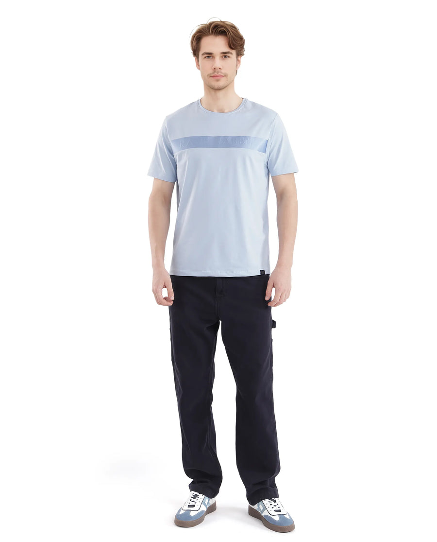 Rare Rabbit Men's Olios-1 Light Blue Cotton Graphic Print Regular Fit Half Sleeve Crew Neck T-Shirt