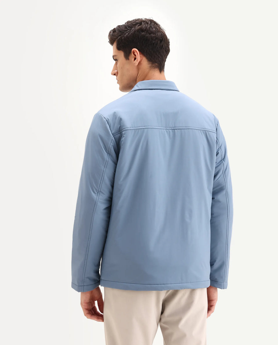 Rare Rabbit Men's Olva Dusky Blue Polyester Fabric Collared Neck Regular Plain Jacket