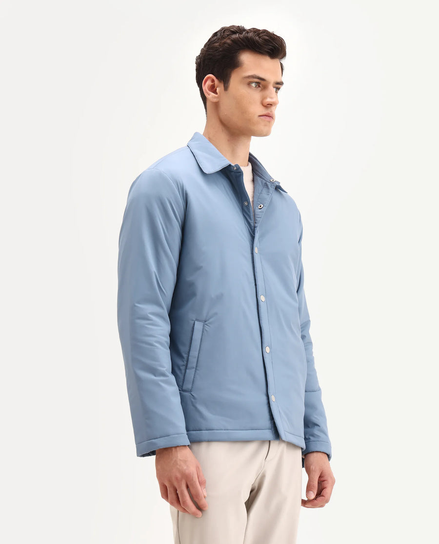 Rare Rabbit Men's Olva Dusky Blue Polyester Fabric Collared Neck Regular Plain Jacket