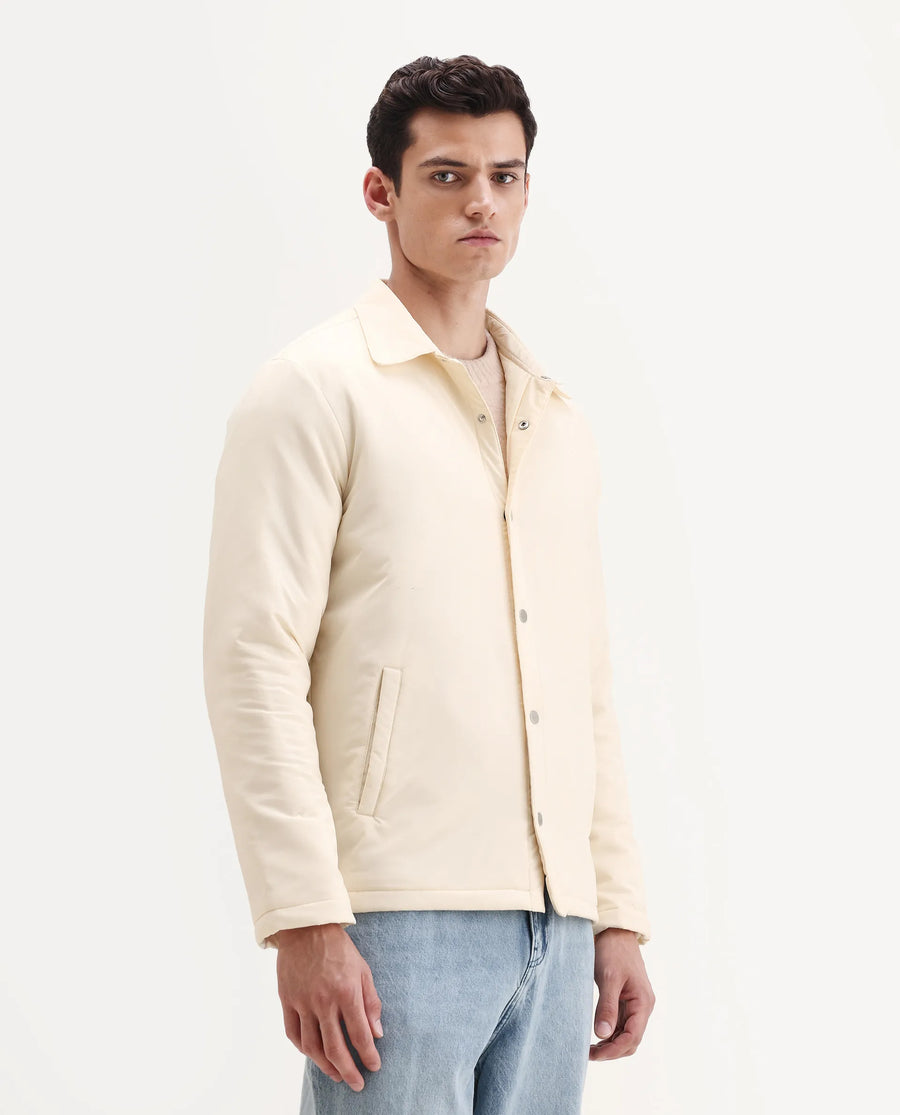 Rare Rabbit Men's Olva Light Yellow Polyester Fabric Collared Neck Regular Plain Jacket