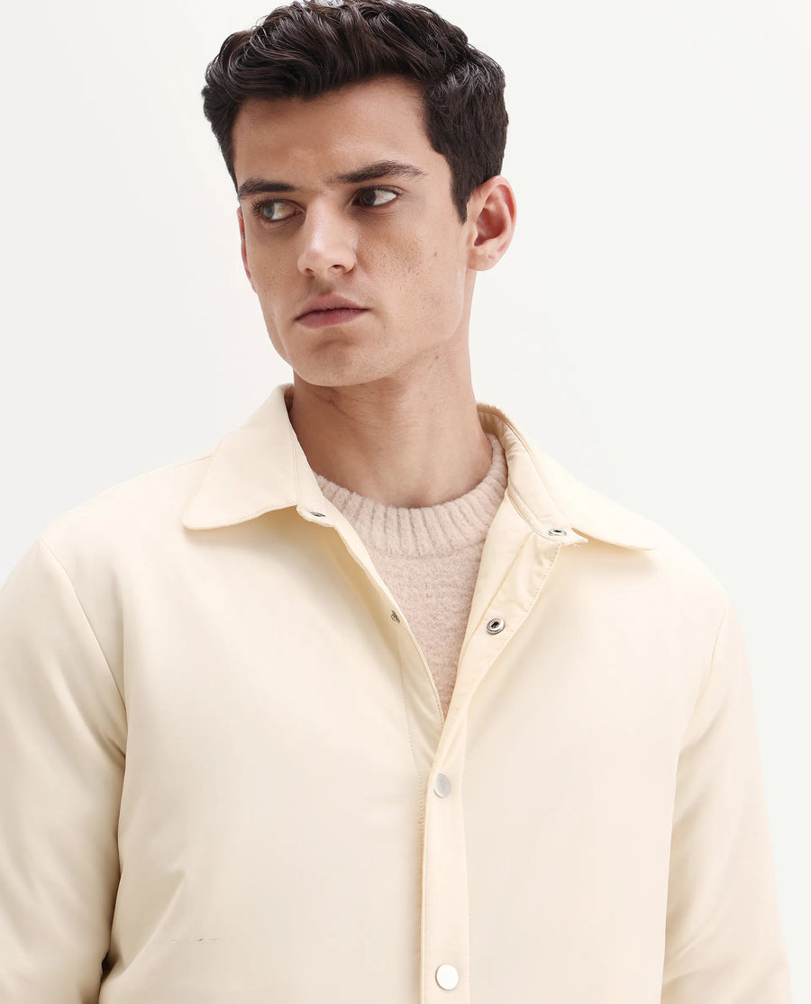Rare Rabbit Men's Olva Light Yellow Polyester Fabric Collared Neck Regular Plain Jacket