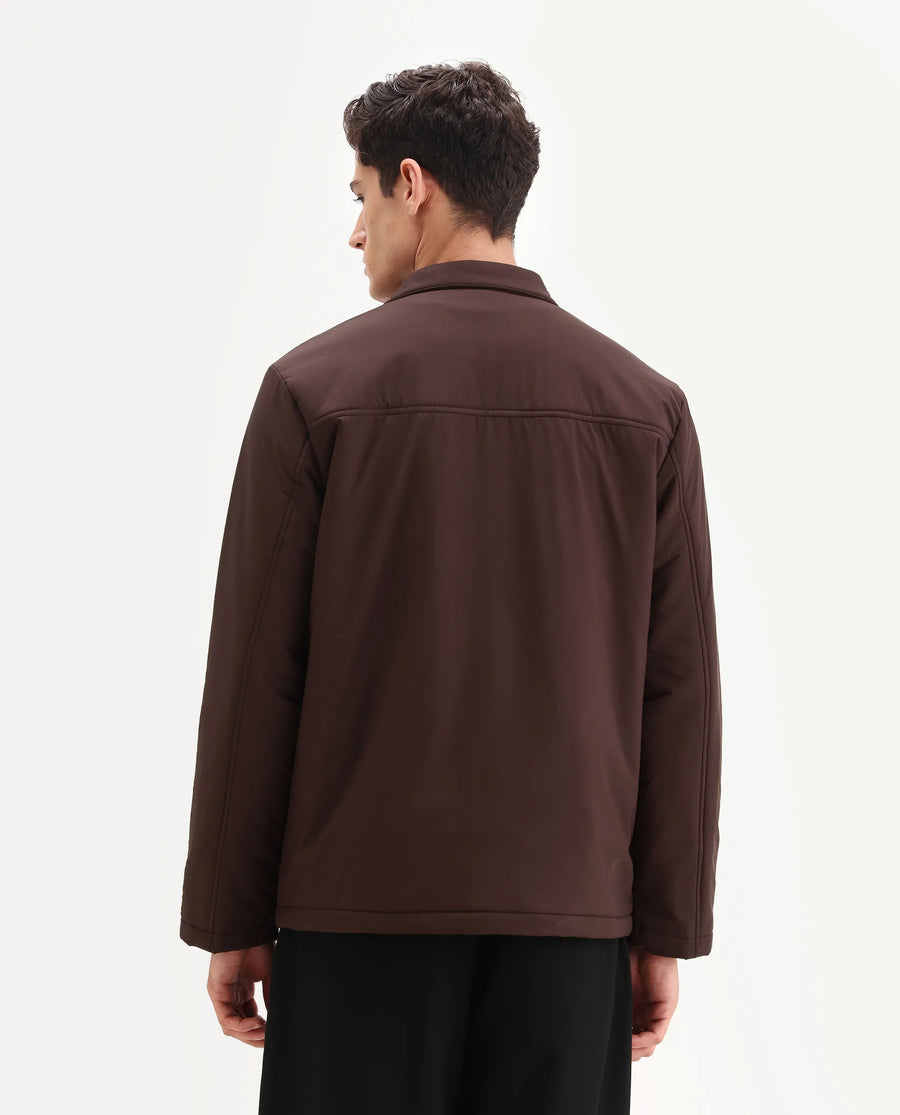 Rare Rabbit Men's Olva Maroon Polyester Fabric Collared Neck Regular Plain Jacket