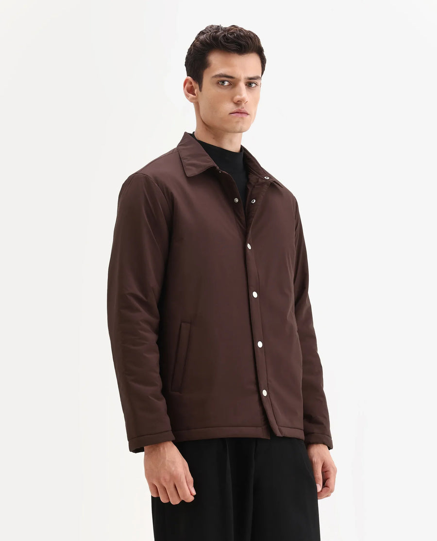 Rare Rabbit Men's Olva Maroon Polyester Fabric Collared Neck Regular Plain Jacket