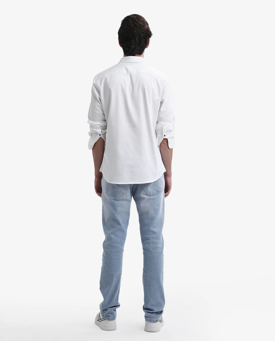 Rare Rabbit Men's Omir-1 Light Blue Cotton Blend Plain Morris Regular Fit Jeans