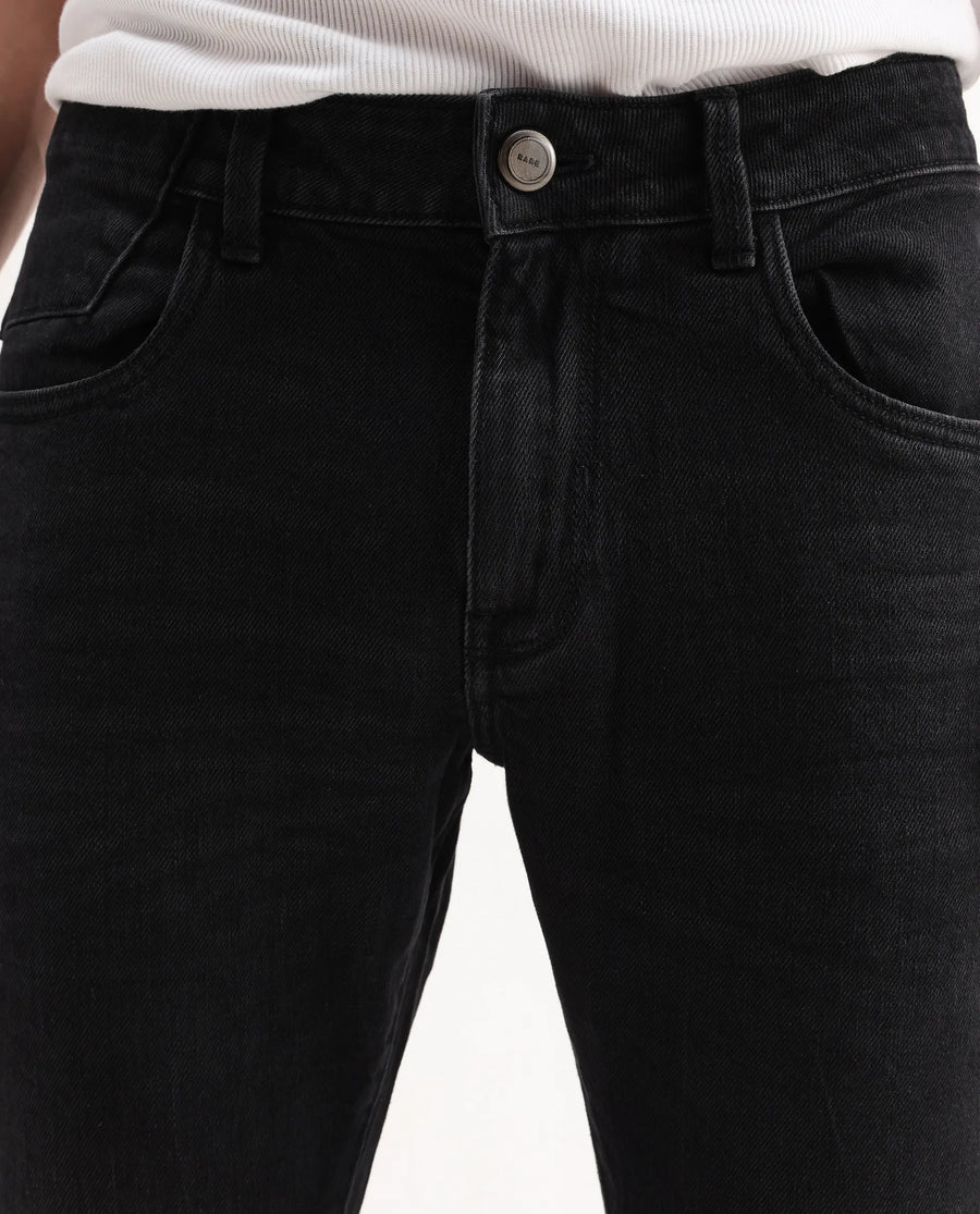 Rare Rabbit Men's Omiros Black Cotton Blend Plain Hawk Slim Fit Jeans