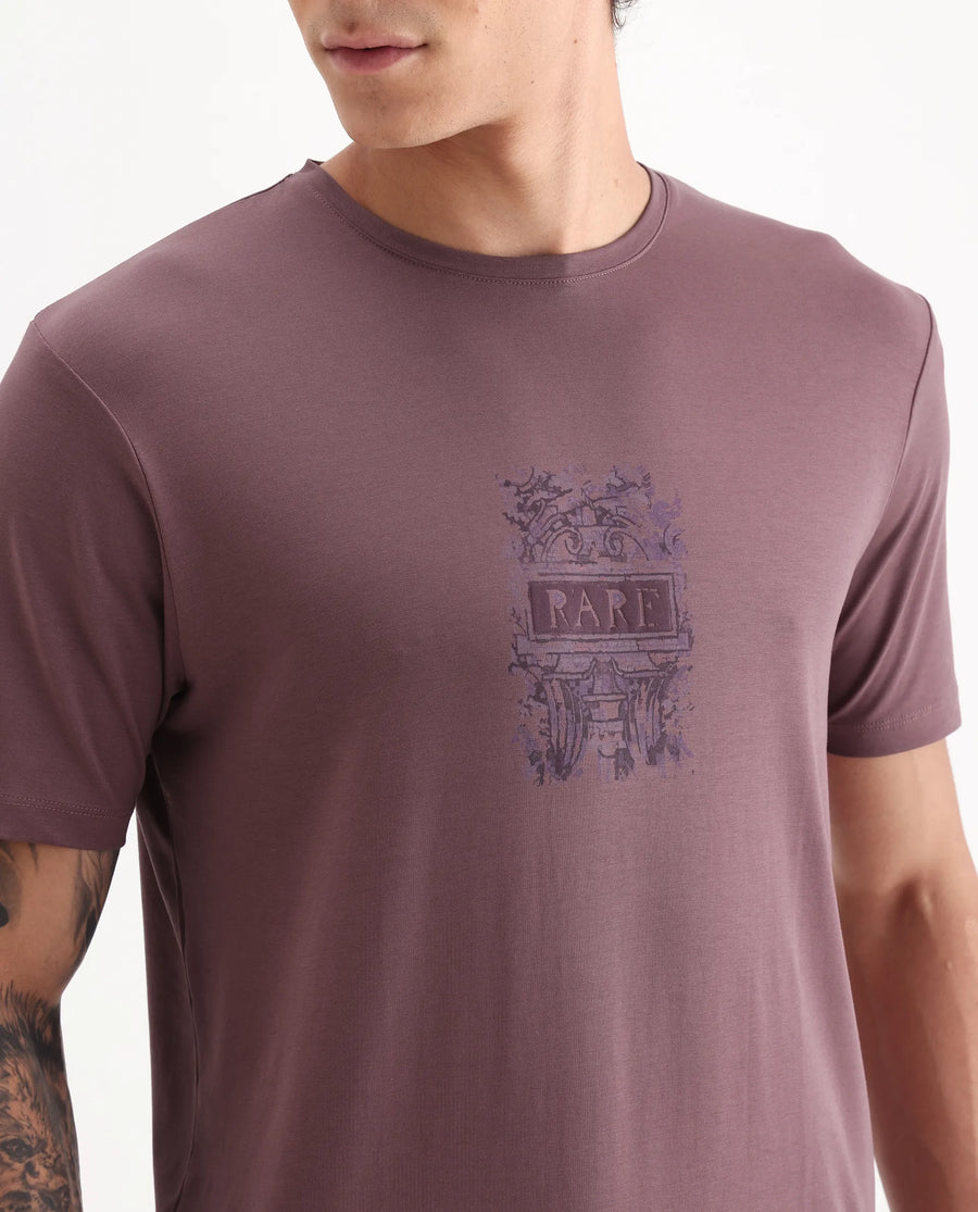 Rare Rabbit Men's Onic Dusky Pink Cotton Blend Graphic Print Regular Fit Half Sleeve Crew Neck T-Shirt