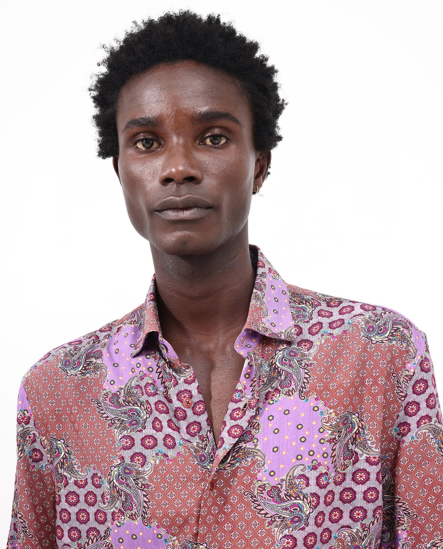 Rare Rabbit Men's Onslo Ss Brown Viscose Tropical Print Boxy Fit Half Sleeve Collared Shirt