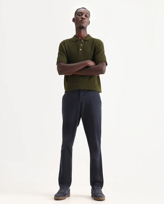 Rare Rabbit Men's Orany Navy Cotton Plain Regular Fit Trouser