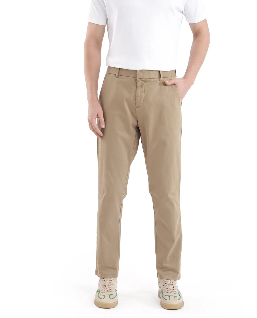 Rare Rabbit Men's Orany Olive Cotton Plain Regular Fit Trouser