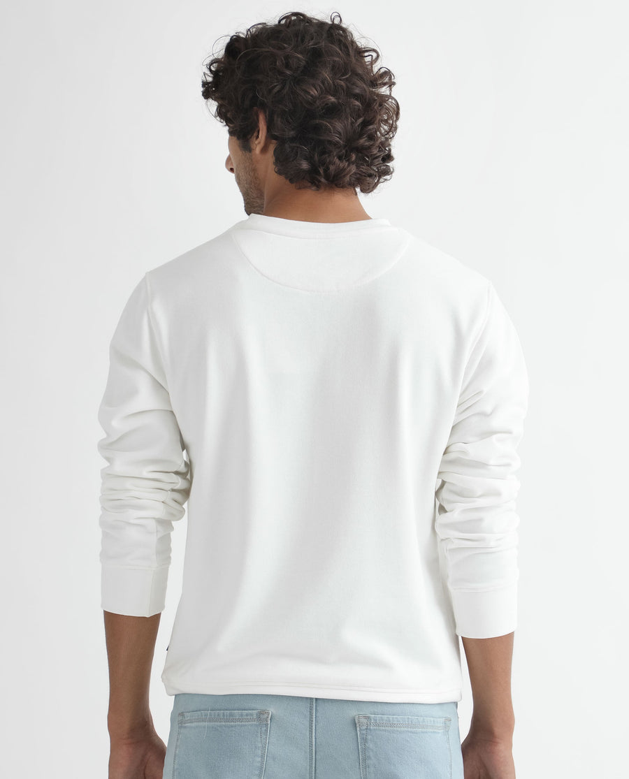 Rare Rabbit Men's Oren Off White Cotton Graphic Print Relaxed Fit Full Sleeve Crew Neck Sweatshirt