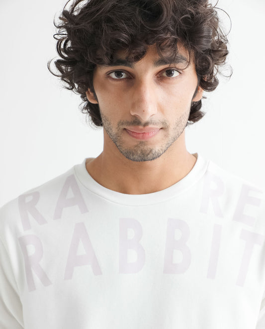 Rare Rabbit Men's Oren Off White Cotton Graphic Print Relaxed Fit Full Sleeve Crew Neck Sweatshirt