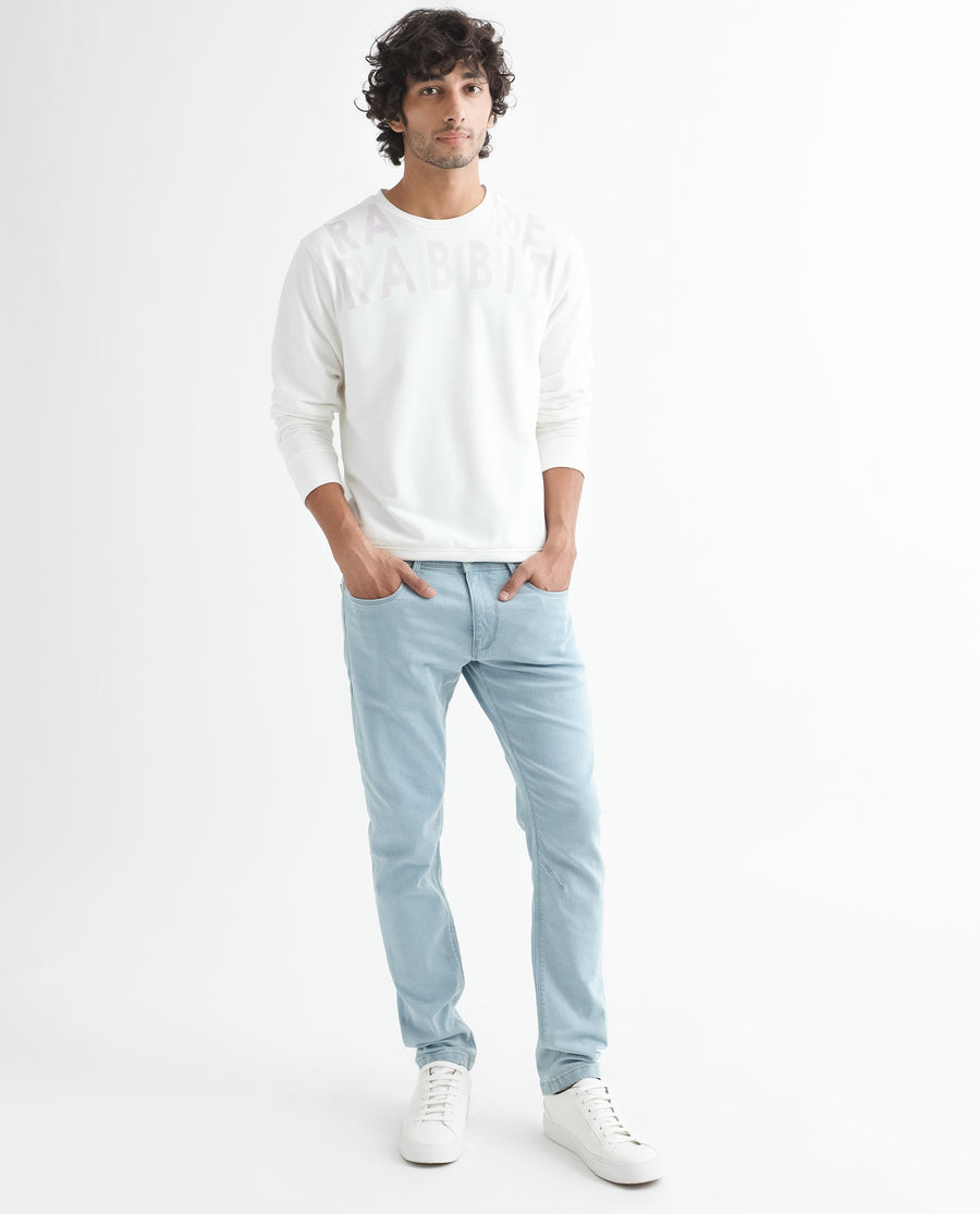 Rare Rabbit Men's Oren Off White Cotton Graphic Print Relaxed Fit Full Sleeve Crew Neck Sweatshirt