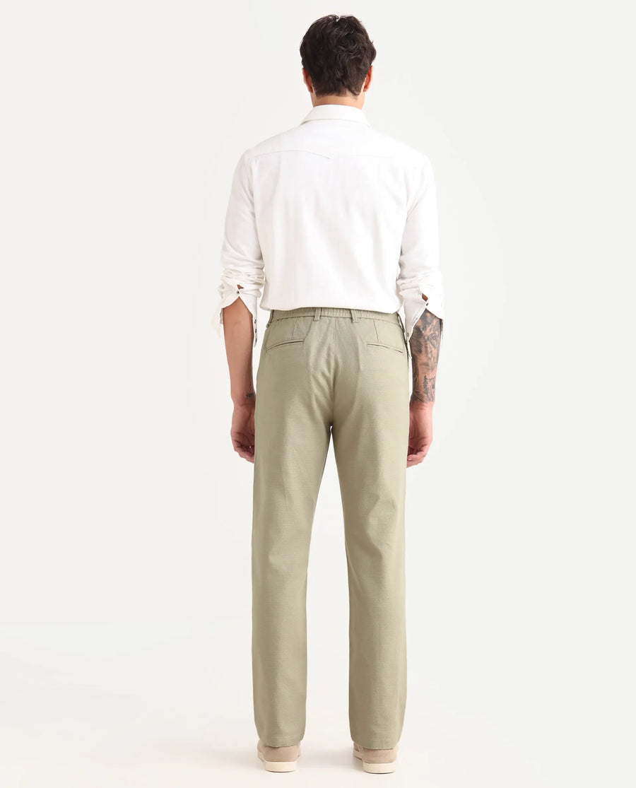 Rare Rabbit Men's Oros Light Olive Cotton Blend Fabric Regular Fit Plain Trouser