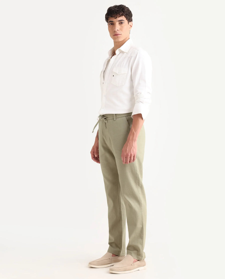 Rare Rabbit Men's Oros Light Olive Cotton Blend Fabric Regular Fit Plain Trouser