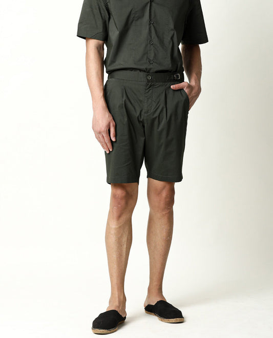 Rare Rabbit Men's Osaka Olive Cotton Plain Regular Fit Shorts