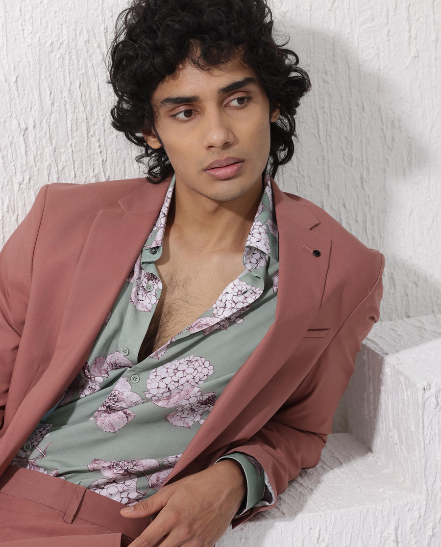 Rare Rabbit Men's Oscar Pastel Pink Polyester Plain Tailored Fit Full Sleeve Lapel Neck Suits