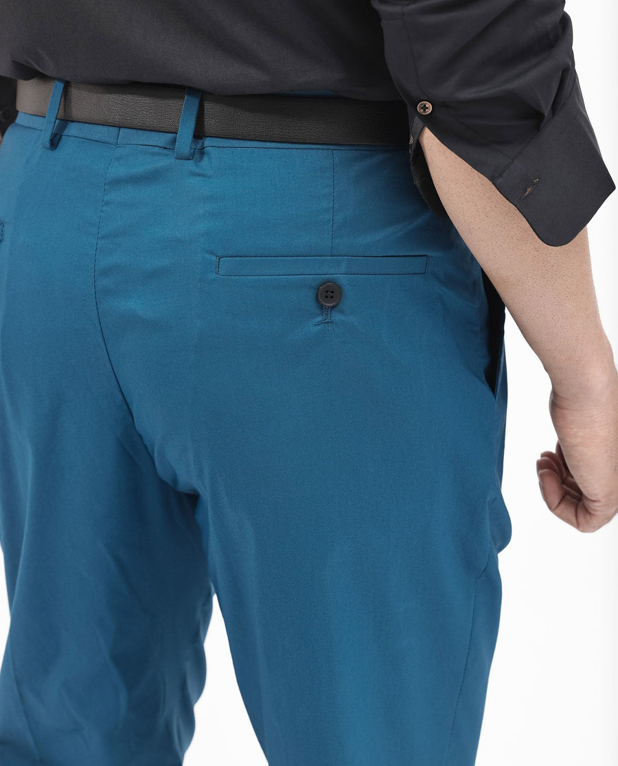 Rare Rabbit Men's Oscar Dark Teal Polyester Plain Tailored Fit Full Sleeve Lapel Neck Suits