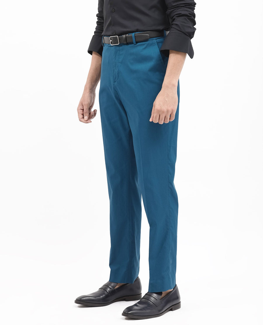 Rare Rabbit Men's Oscar Dark Teal Polyester Plain Tailored Fit Full Sleeve Lapel Neck Suits