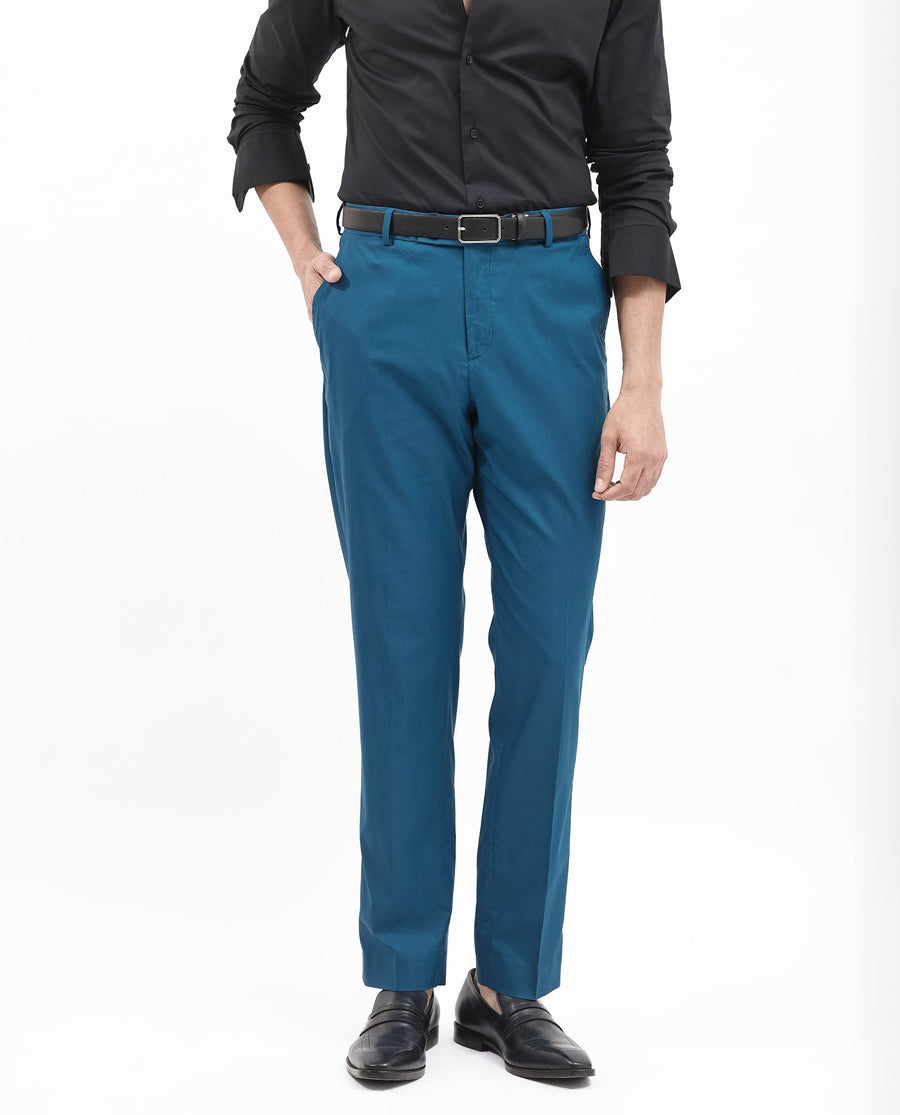 Rare Rabbit Men's Oscar Dark Teal Polyester Plain Tailored Fit Full Sleeve Lapel Neck Suits