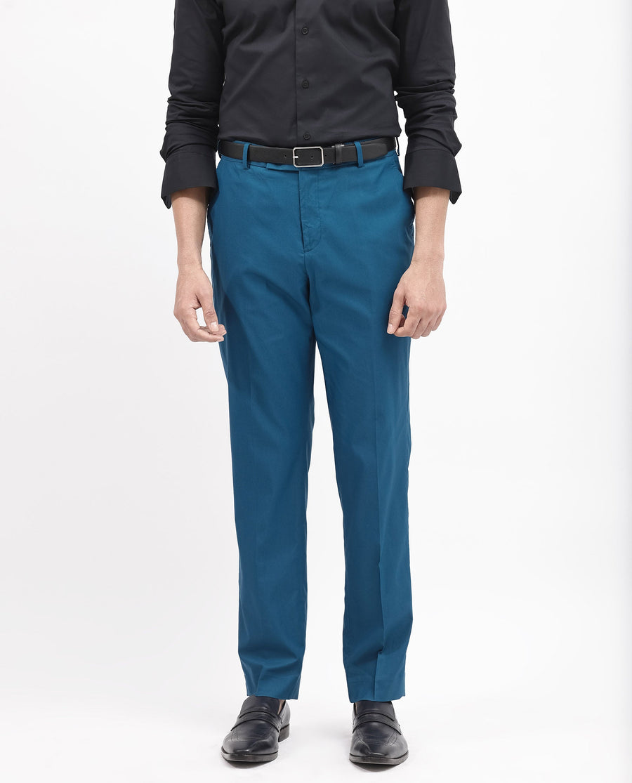 Rare Rabbit Men's Oscar Dark Teal Polyester Plain Tailored Fit Full Sleeve Lapel Neck Suits