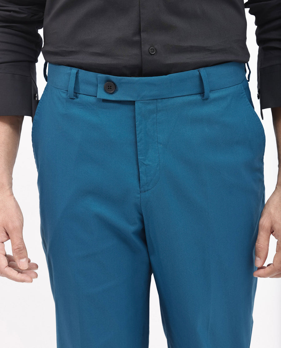 Rare Rabbit Men's Oscar Dark Teal Polyester Plain Tailored Fit Full Sleeve Lapel Neck Suits