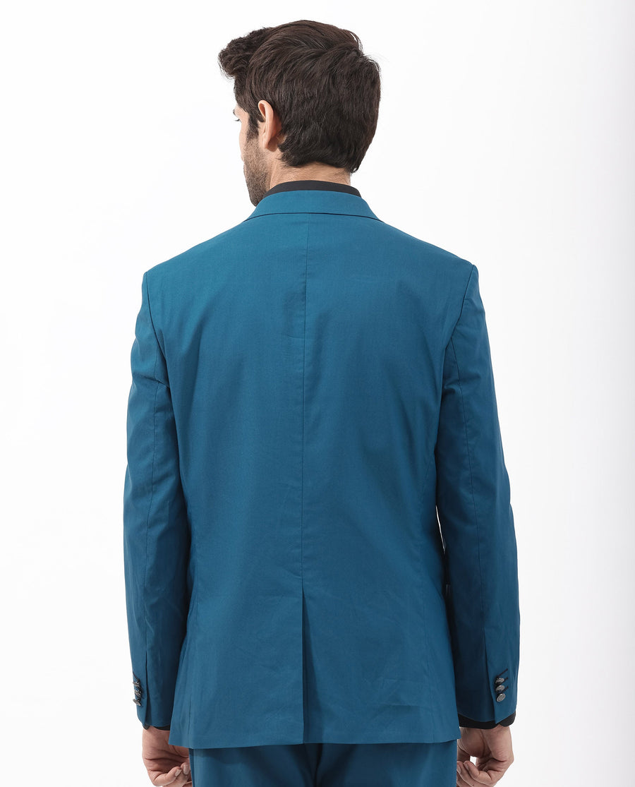 Rare Rabbit Men's Oscar Dark Teal Polyester Plain Tailored Fit Full Sleeve Lapel Neck Suits