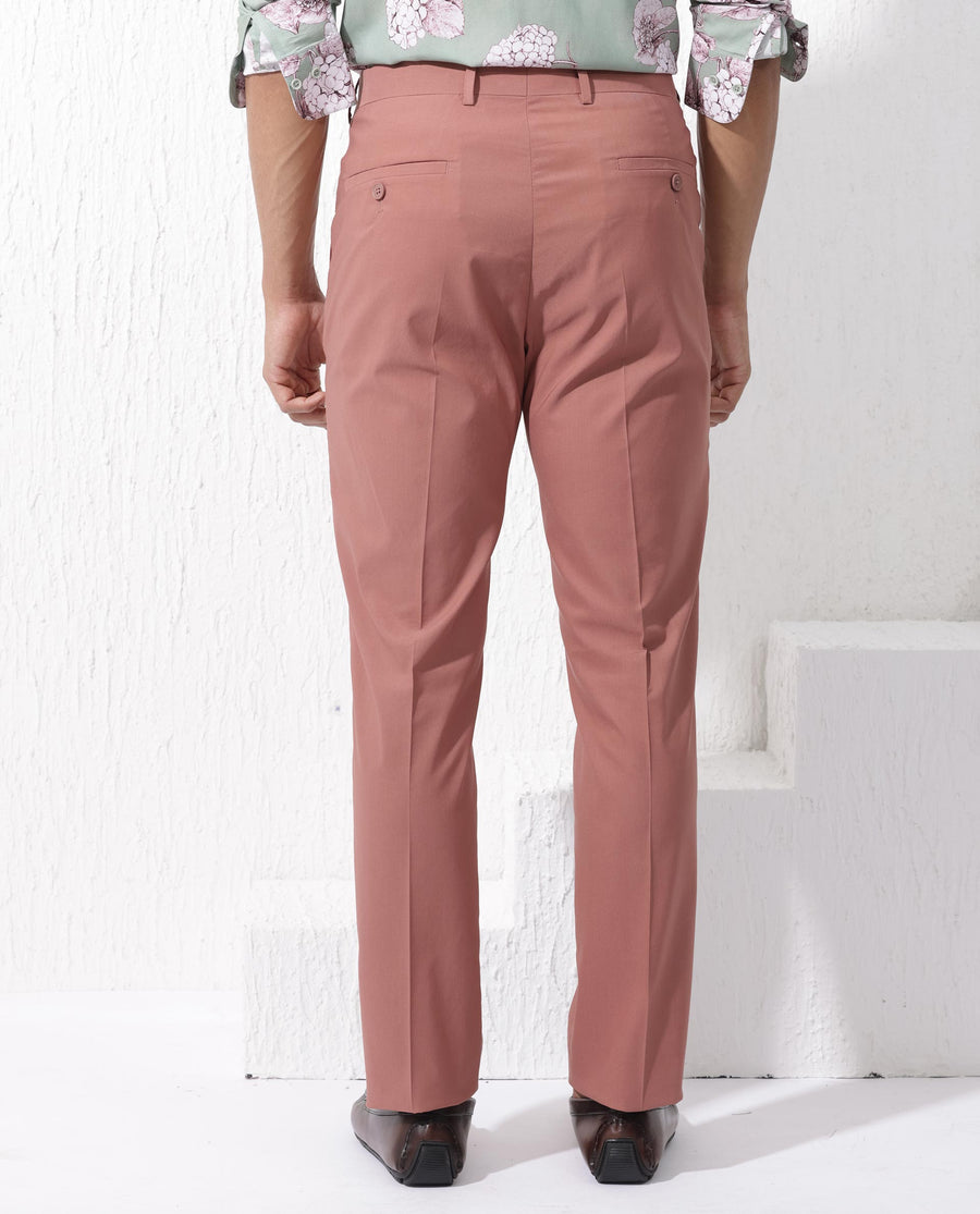 Rare Rabbit Men's Oscar Pastel Pink Polyester Plain Tailored Fit Full Sleeve Lapel Neck Suits