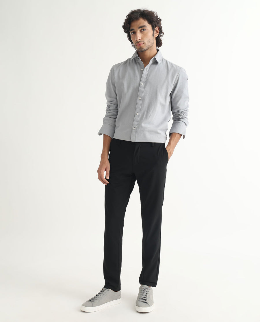 Rare Rabbit Men's Otago Grey Cotton Plain Regular Fit Full Sleeve Collared Shirt