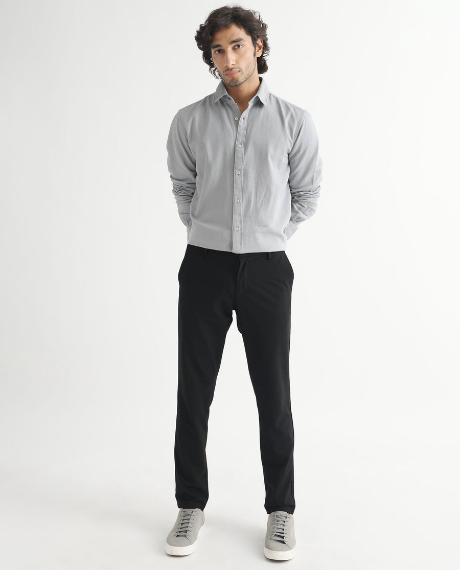 Rare Rabbit Men's Otago Grey Cotton Plain Regular Fit Full Sleeve Collared Shirt