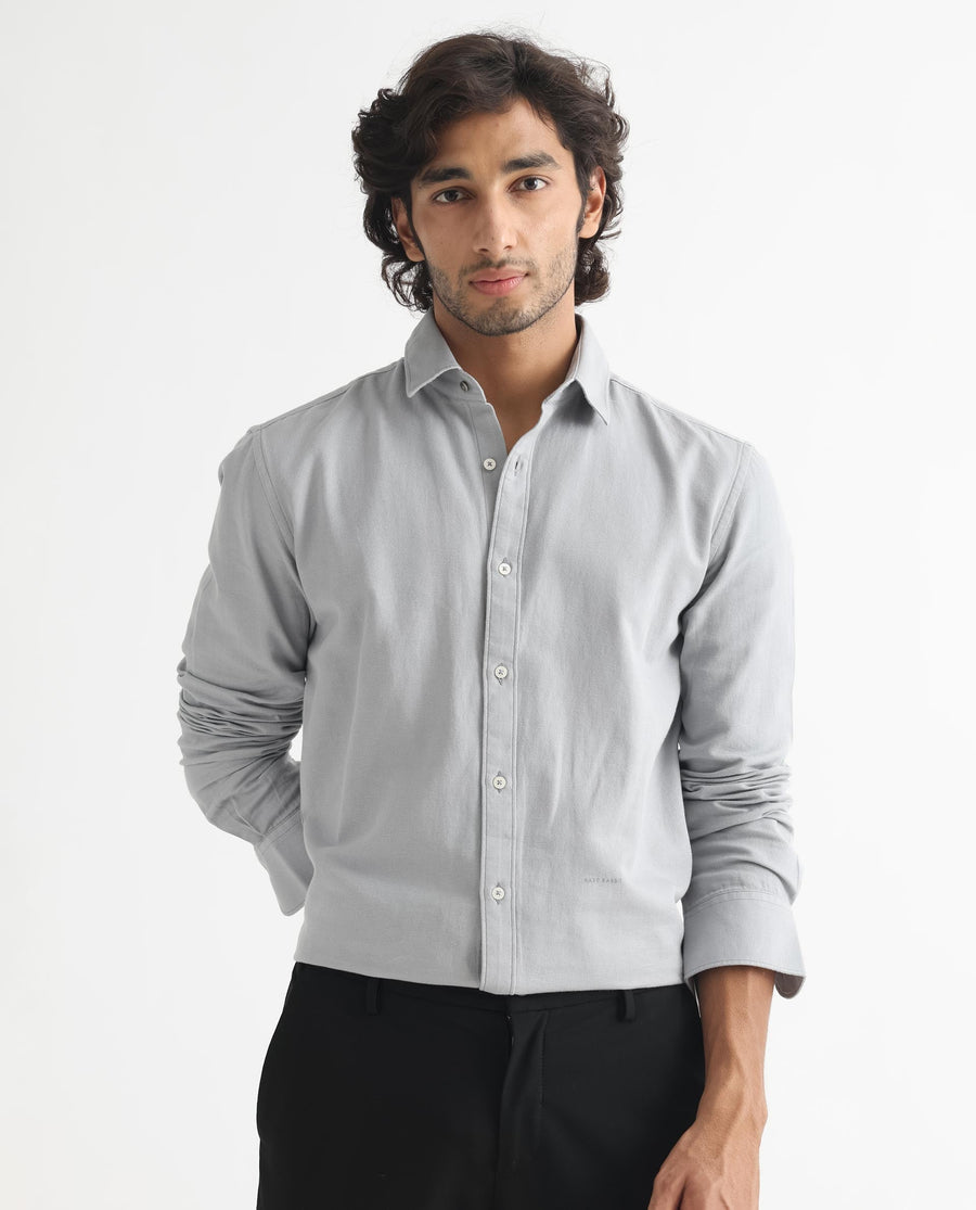 Rare Rabbit Men's Otago Grey Cotton Plain Regular Fit Full Sleeve Collared Shirt