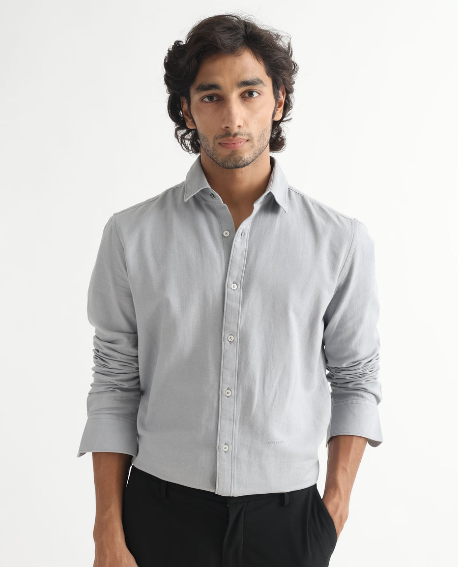 Rare Rabbit Men's Otago Grey Cotton Plain Regular Fit Full Sleeve Collared Shirt