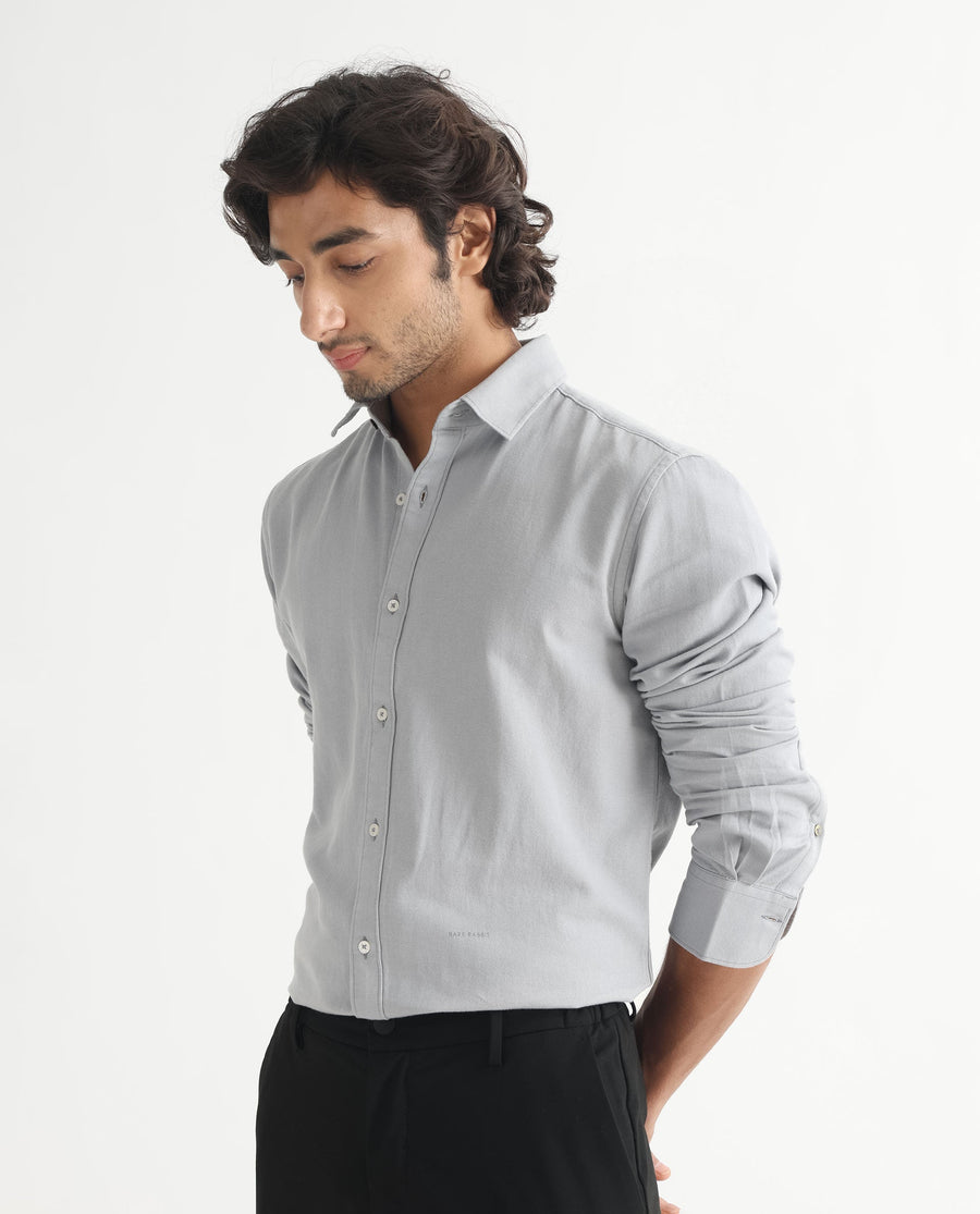 Rare Rabbit Men's Otago Grey Cotton Plain Regular Fit Full Sleeve Collared Shirt