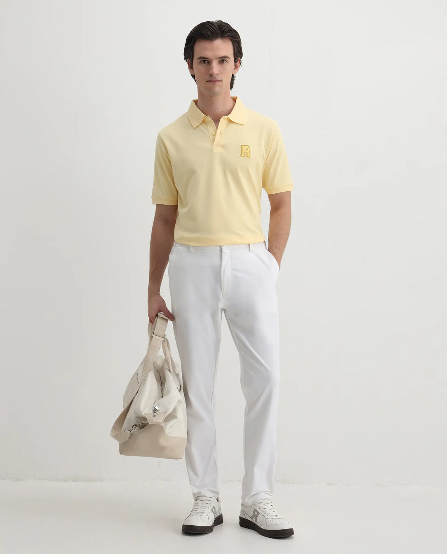 Rare Rabbit Men's Otes Pastel Yellow Cotton Plain Regular Fit Half Sleeve Polo