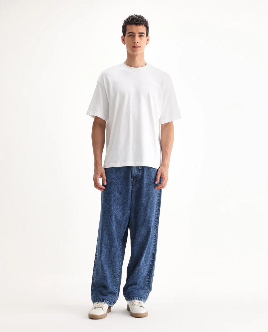 Rare Rabbit Men's Otto Light Blue Cotton Plain Baggy Fit Jeans