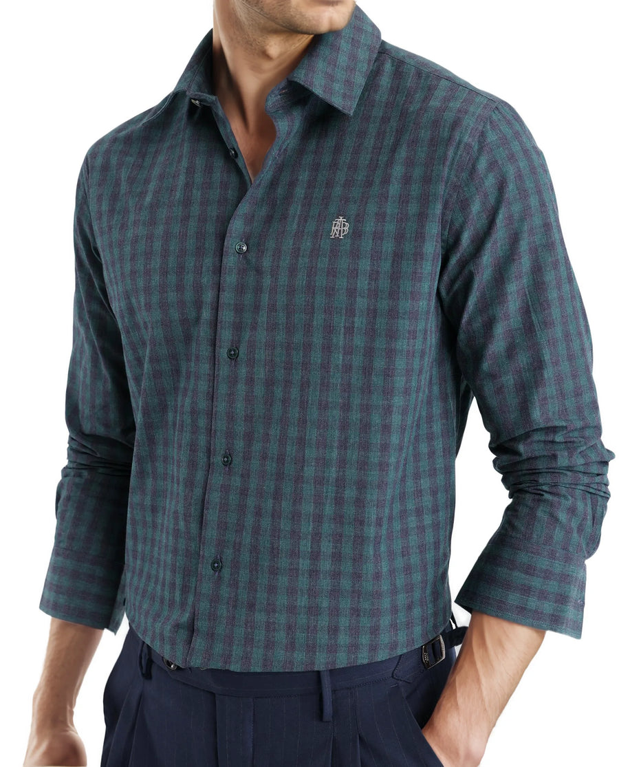 Rare Rabbit Men's Otts Dark Green Checked Print Regular Fit Full Sleeve Collared Shirt