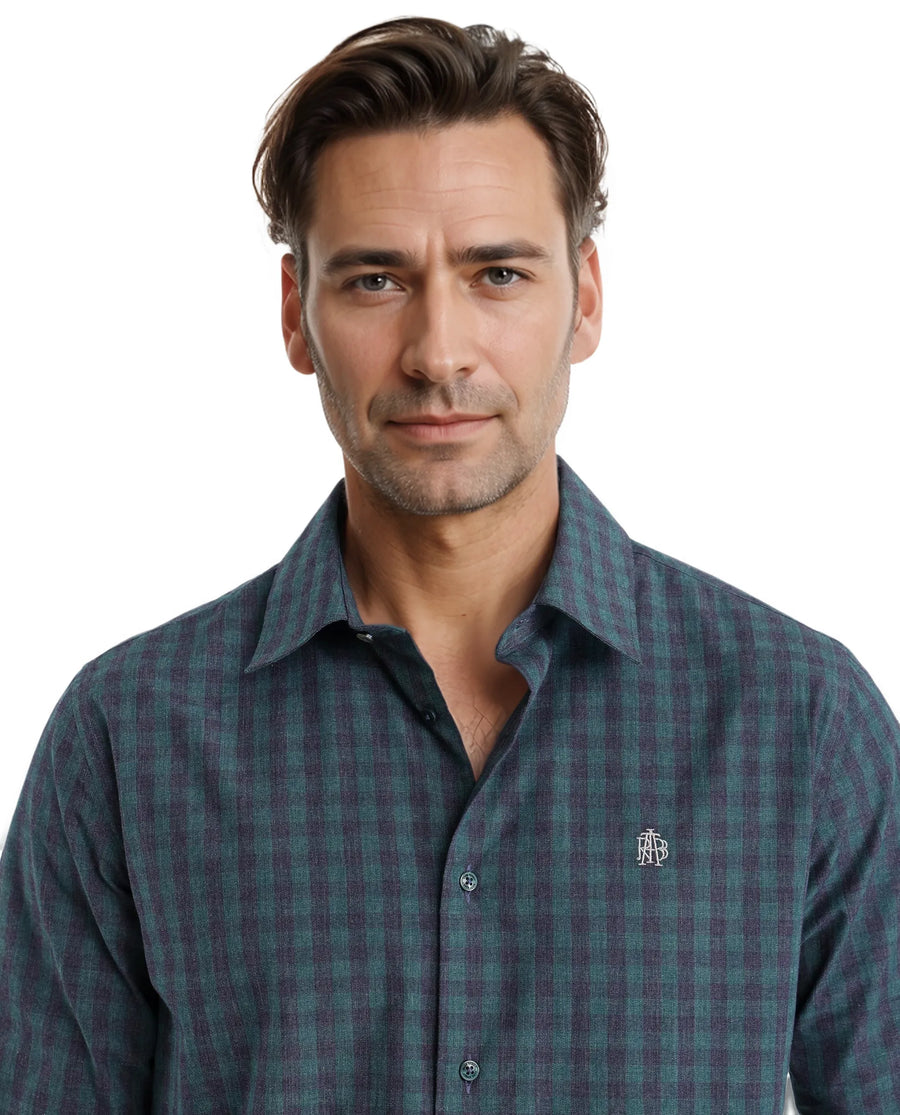 Rare Rabbit Men's Otts Dark Green Checked Print Regular Fit Full Sleeve Collared Shirt