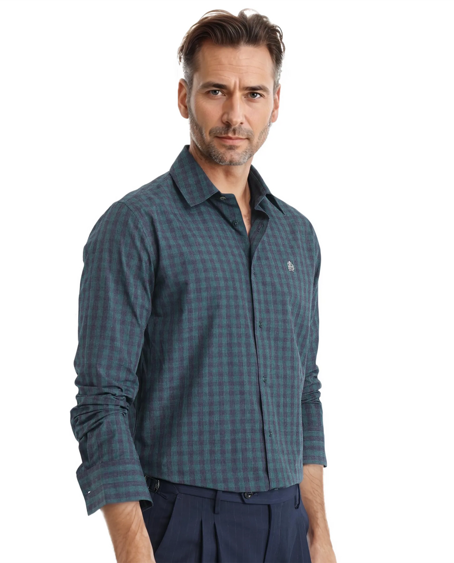 Rare Rabbit Men's Otts Dark Green Checked Print Regular Fit Full Sleeve Collared Shirt