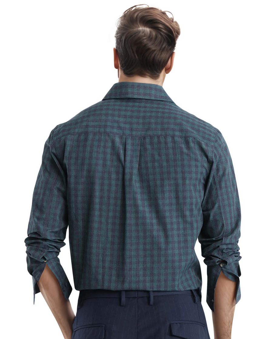 Rare Rabbit Men's Otts Dark Green Checked Print Regular Fit Full Sleeve Collared Shirt