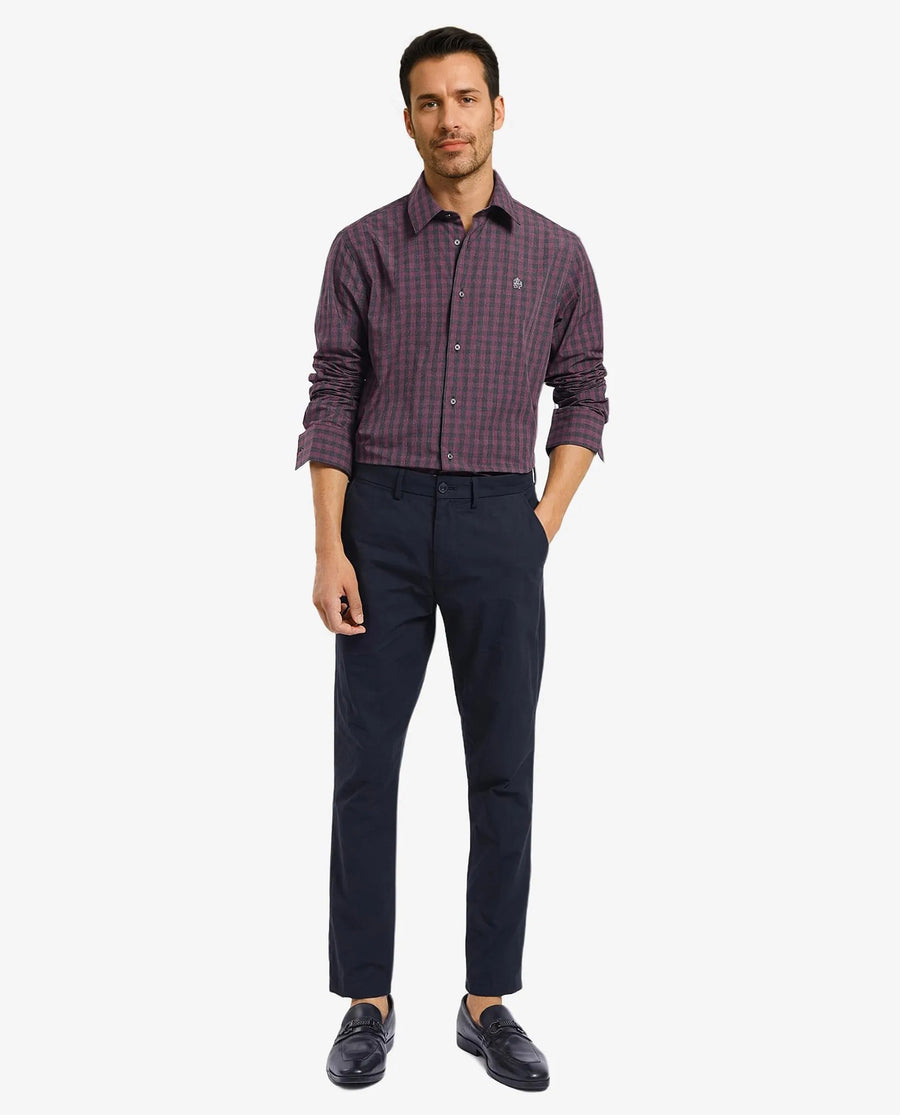 Rare Rabbit Men's Otts Dark Maroon Cotton Checked Print Regular Fit Full Sleeve Collared Shirt