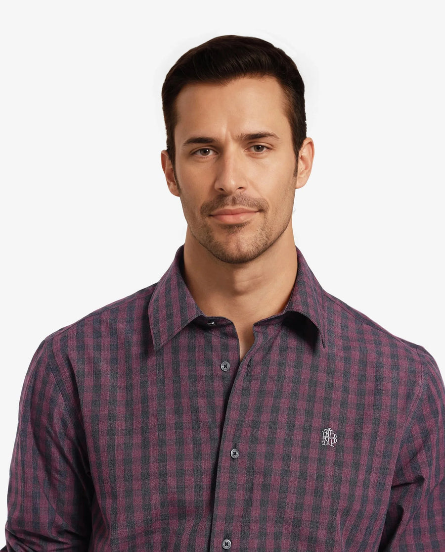 Rare Rabbit Men's Otts Dark Maroon Cotton Checked Print Regular Fit Full Sleeve Collared Shirt